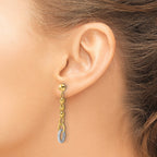 14K w/Wht RH Polished Fancy Oval Link Post Dangle Earrings
