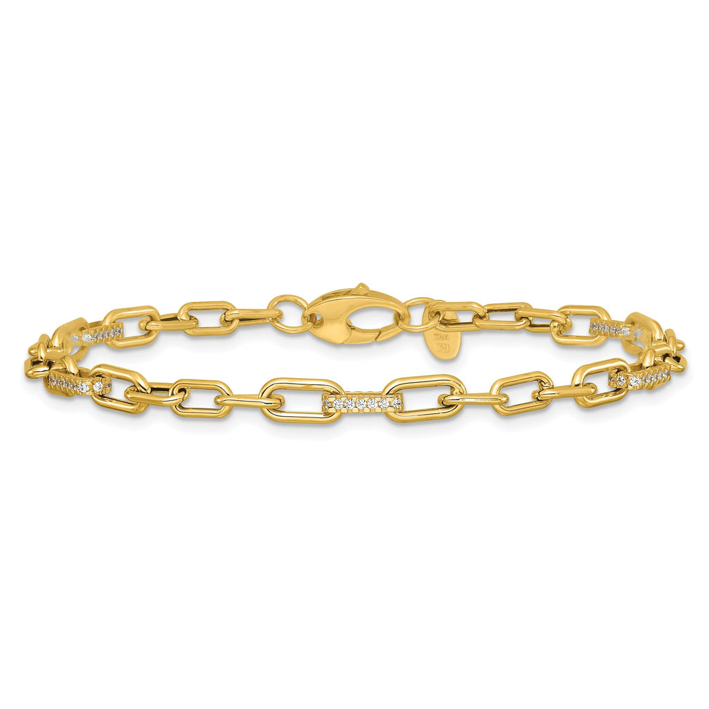 14K Polished CZ Fancy Paperclip Link Bracelet