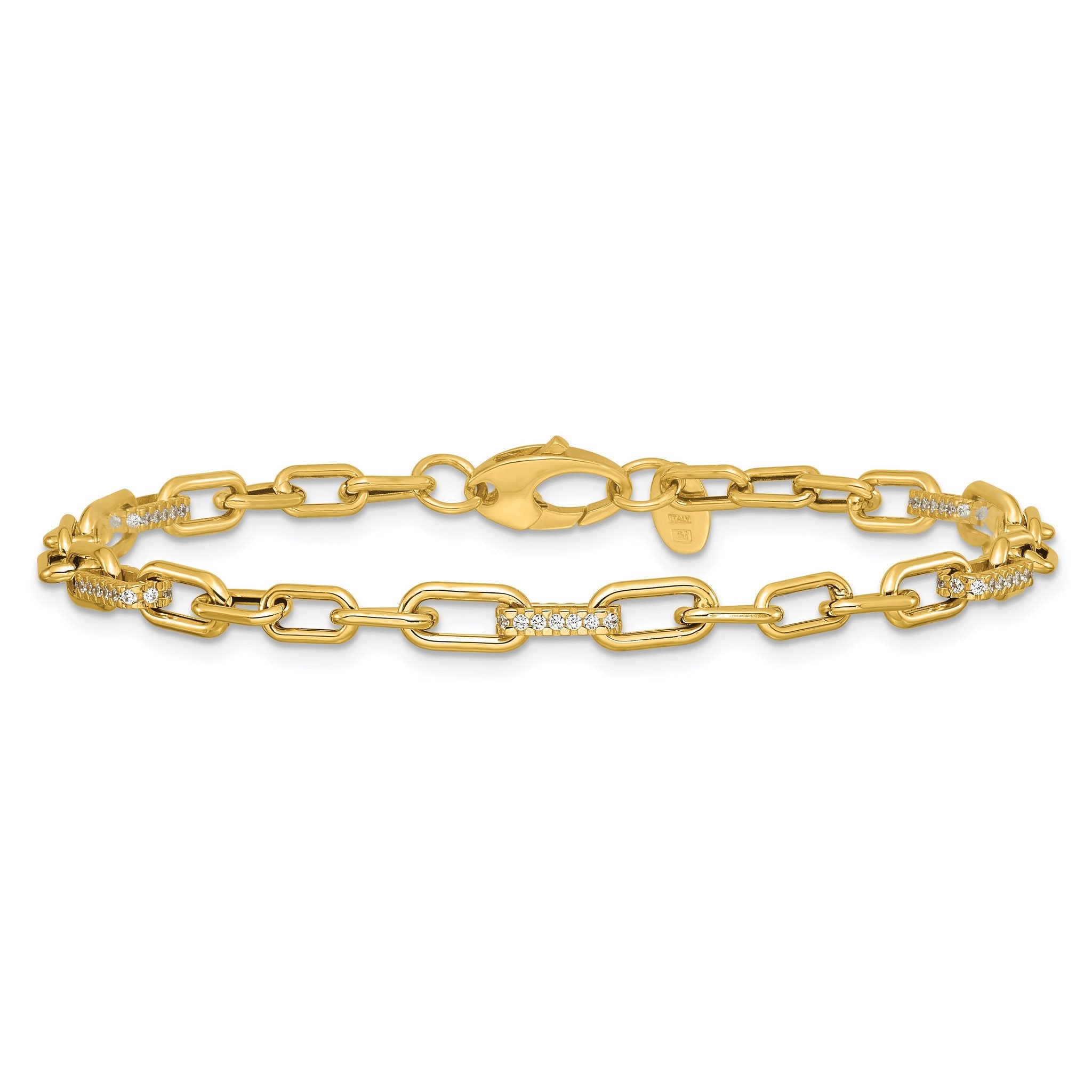 14K Polished CZ Fancy Paperclip Link Bracelet