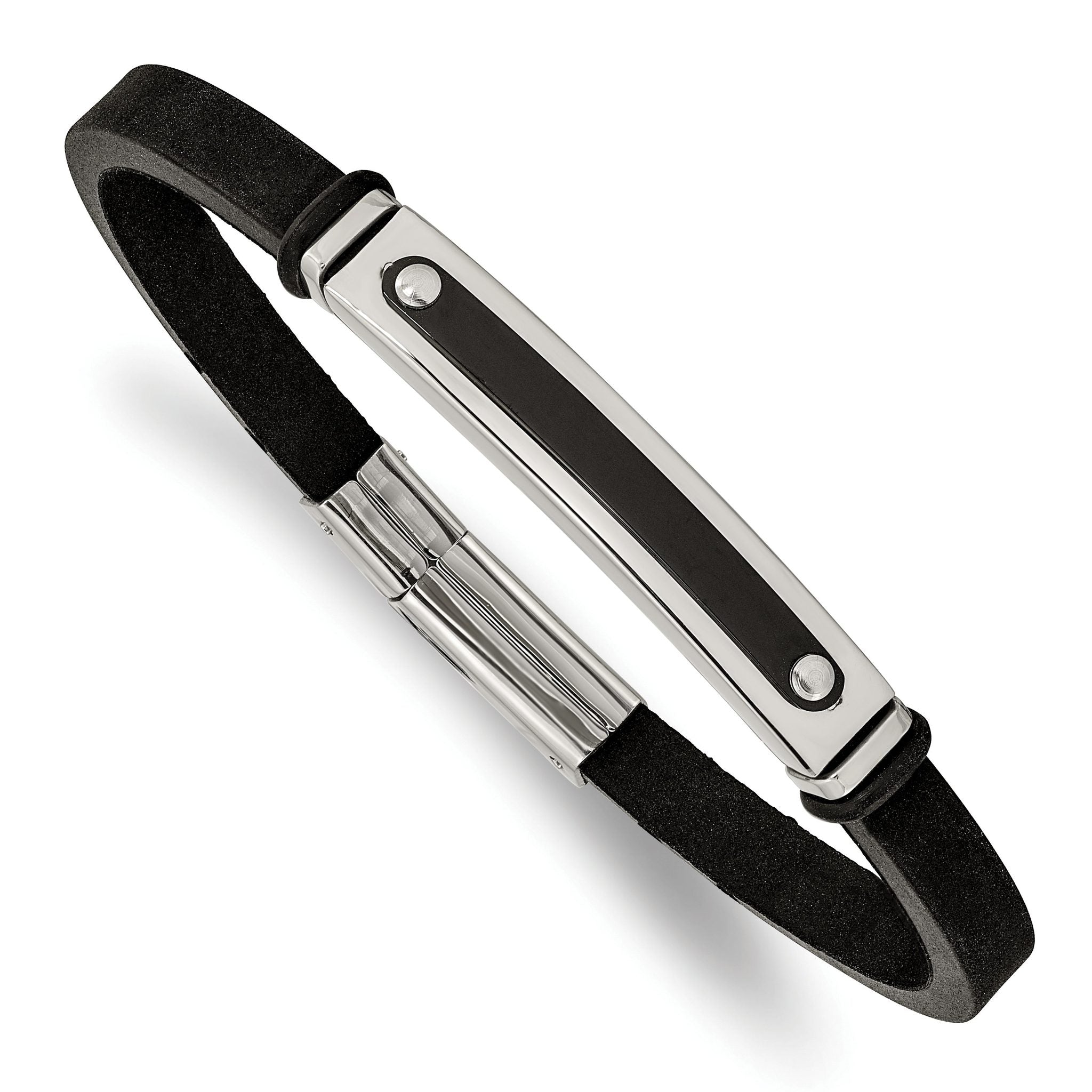 Stainless Steel Polished Black IP-plated Black Rubber Bracelet for Men Main image