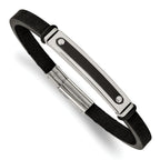 Stainless Steel Polished Black IP-plated Black Rubber Bracelet for Men