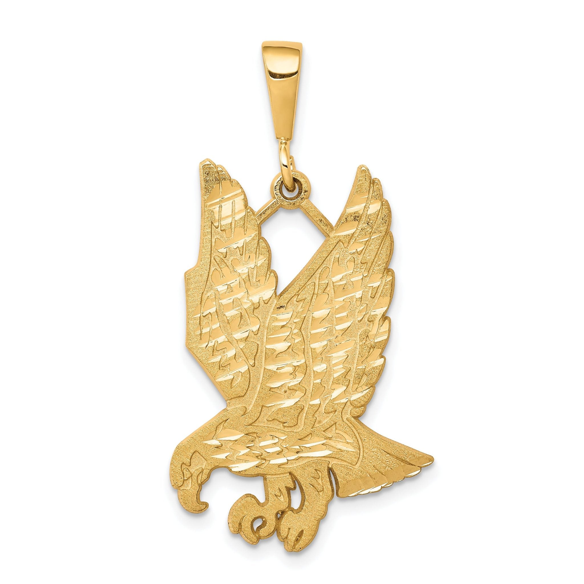 10K Gold Polished Eagle Charm with Diamond-Cut Detail 40mm Elegant Design