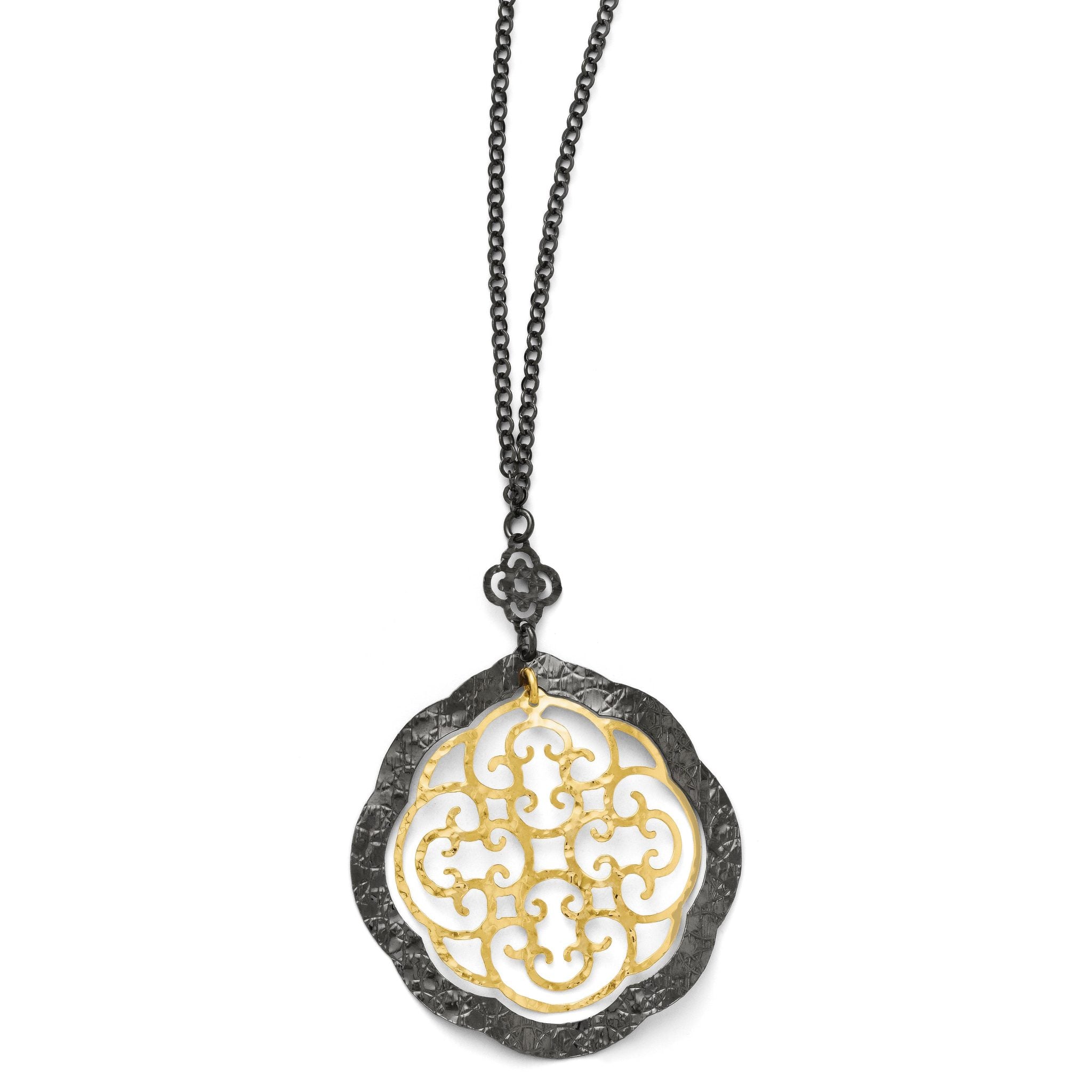 Sterling Silver 14K Two-Tone Necklace with Elegant Themed Pendant