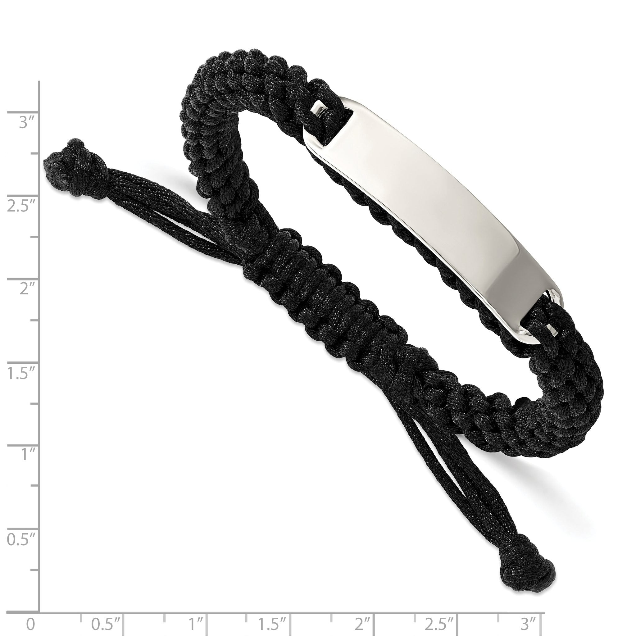 Stainless Steel Polished Black Fabric Adjustable ID Bracelet for Men