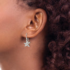 Sterling Silver Textured CZ Center Starfish Shepherd Hook Earrings