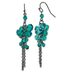 Dark Green Glass Bead Dangle Earrings in Black-Plated Fashion Metal