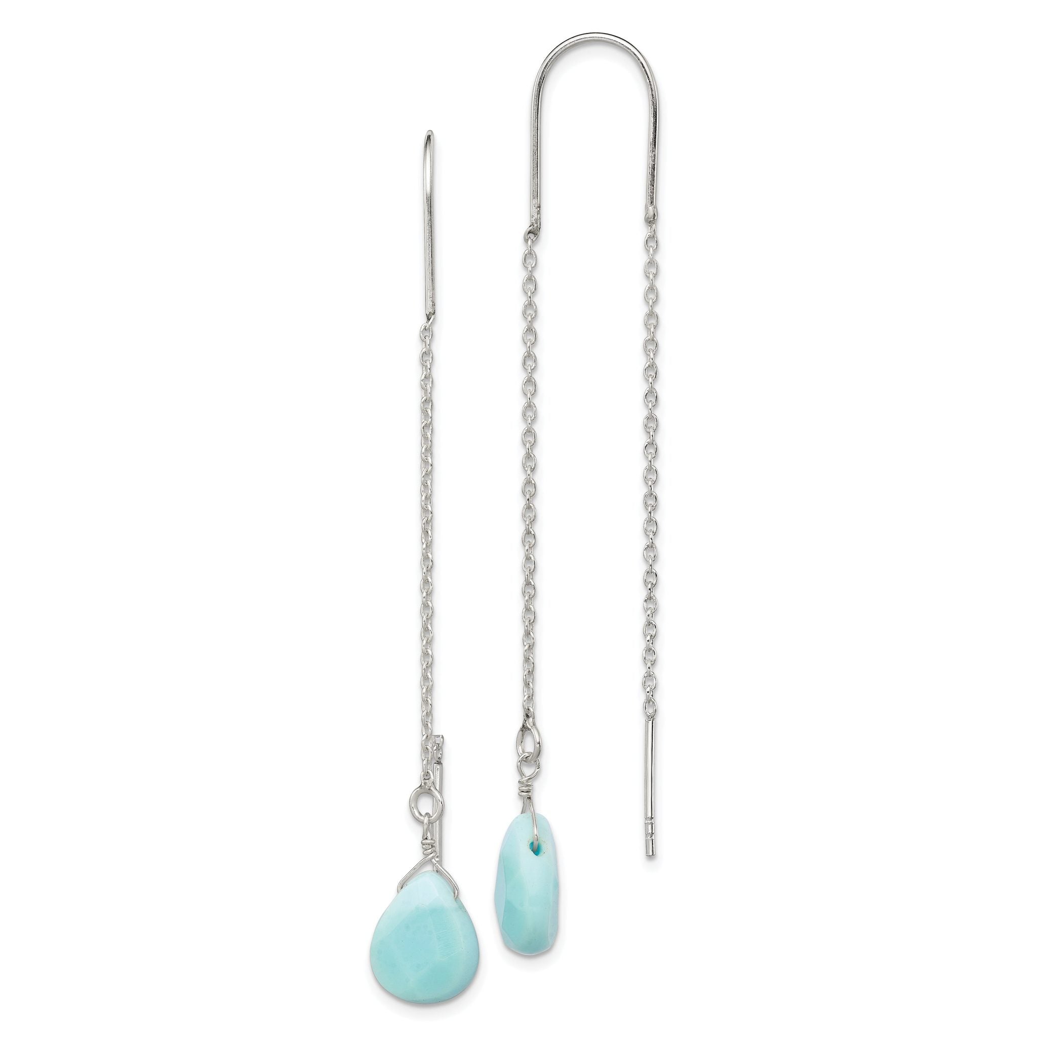 Sterling Silver Polished Blue Agate Teardrop Threader Earrings Main image