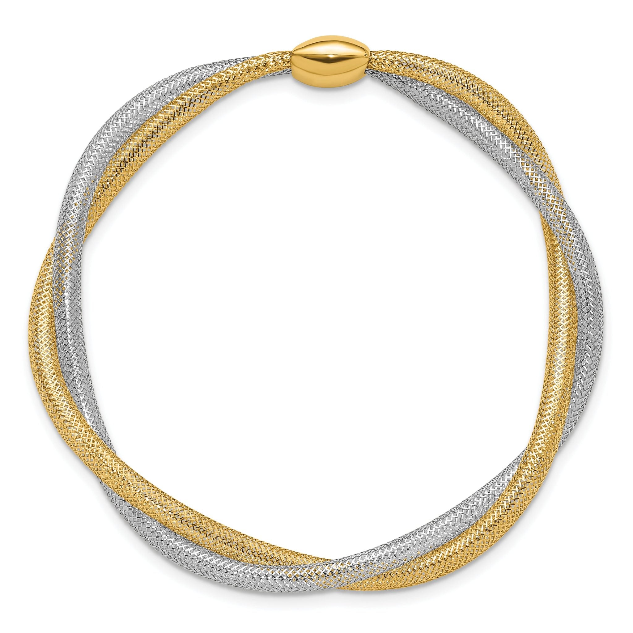 14K w/Rhodium Mesh Twist Slip-on Stretch Bracelet Secondary image