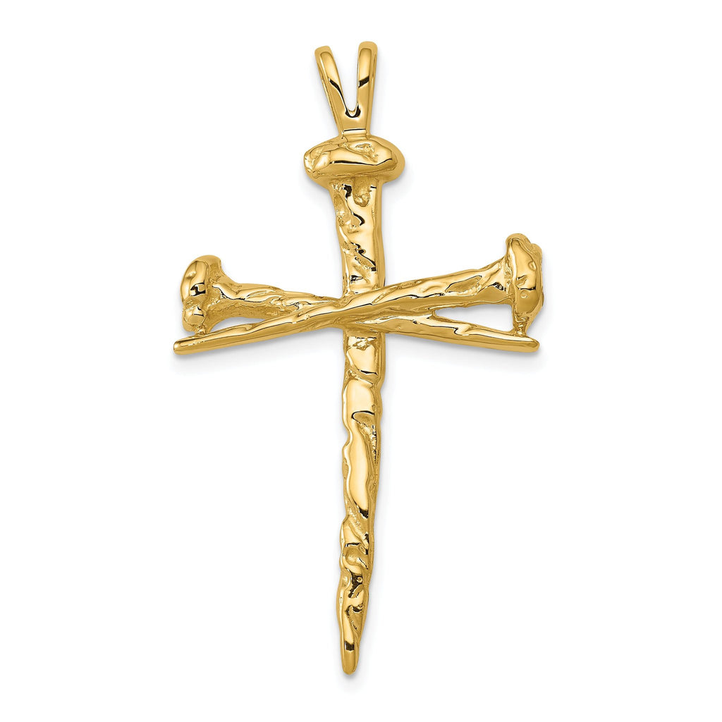 14K Gold Nail Cross Charm with Polished Finish Solid & Elegant