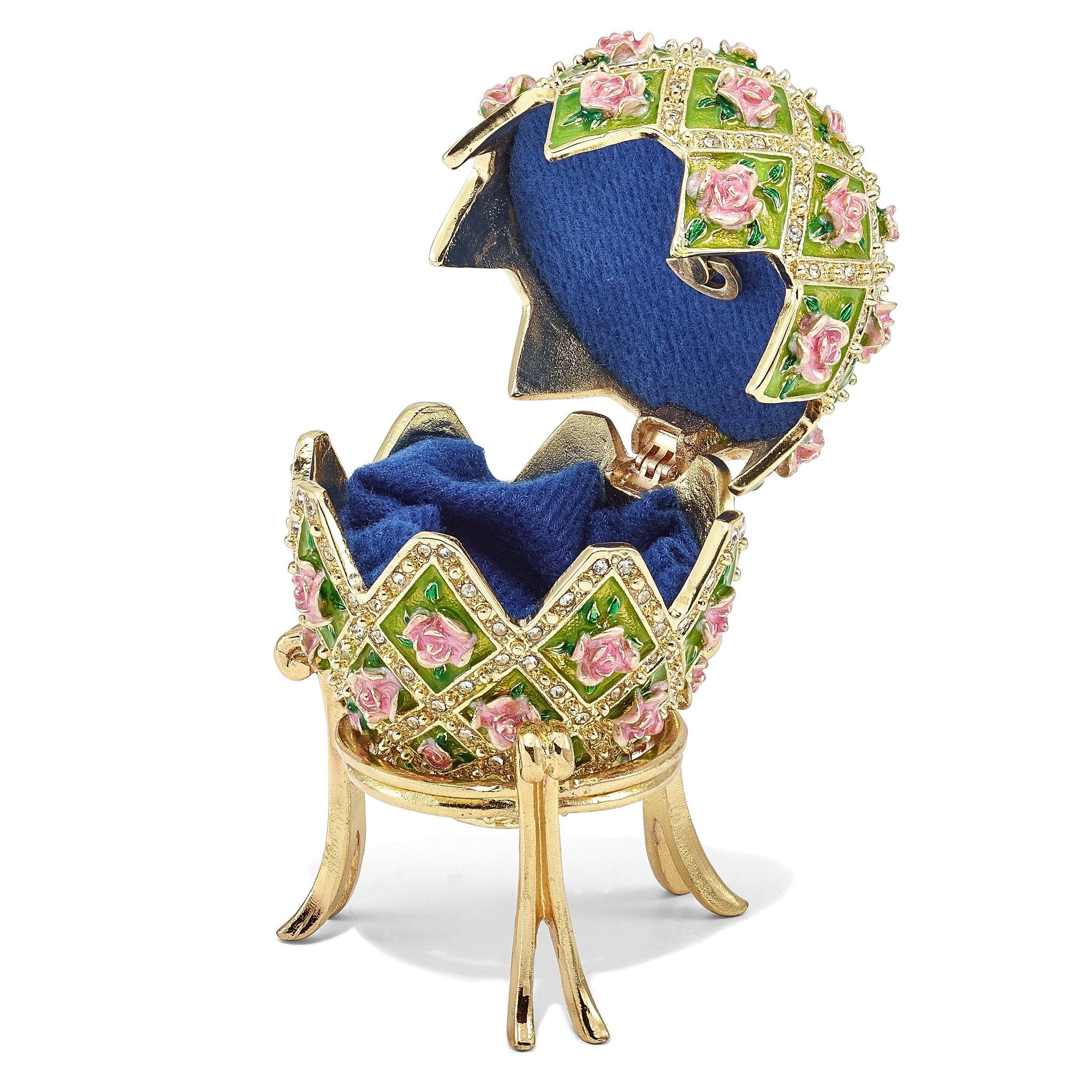 Luxury Giftware by Jere Pewter Bejeweled Crystals Gold-tone Enameled ROSE GARDEN Floral (Plays Memory) Musical Egg with Matching 18 Inch Necklace Secondary image