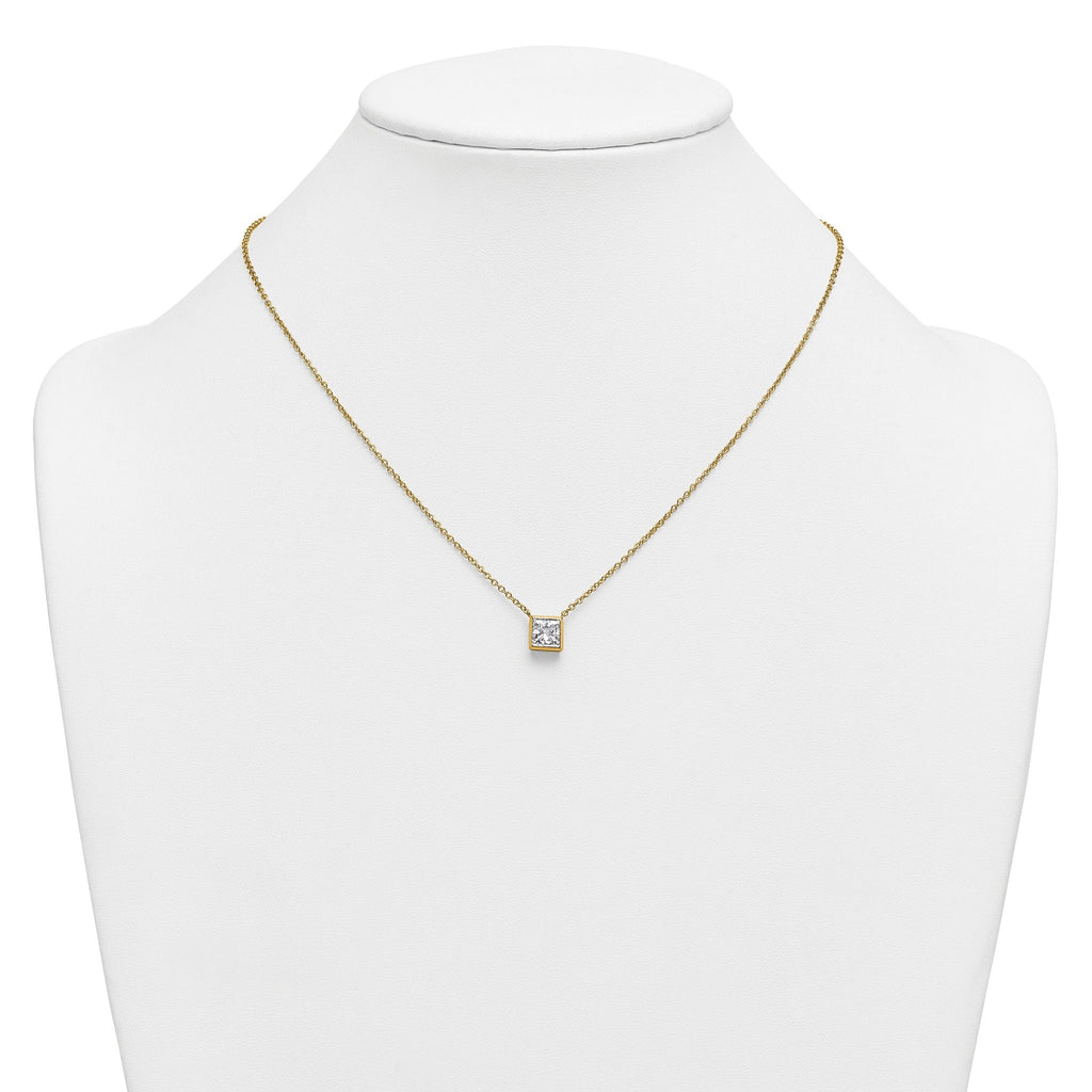 14k 1 1/2 carat Certified Lab Grown Diamond VS+ F+ Princess Complete 18 inch Bezel Set Necklace