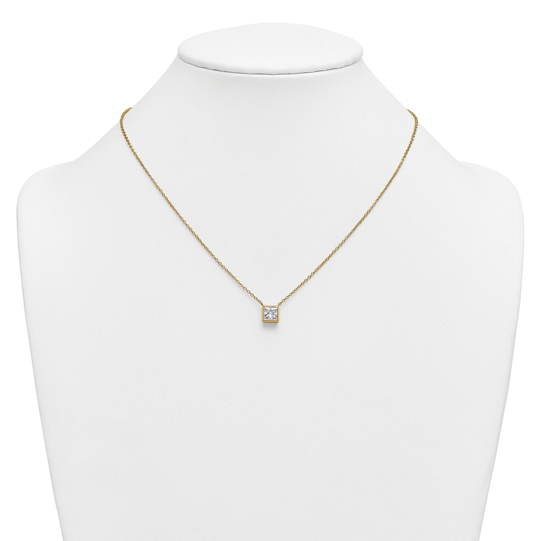 14k 1 1/2 carat Certified Lab Grown Diamond VS+ F+ Princess Complete 18 inch Bezel Set Necklace
