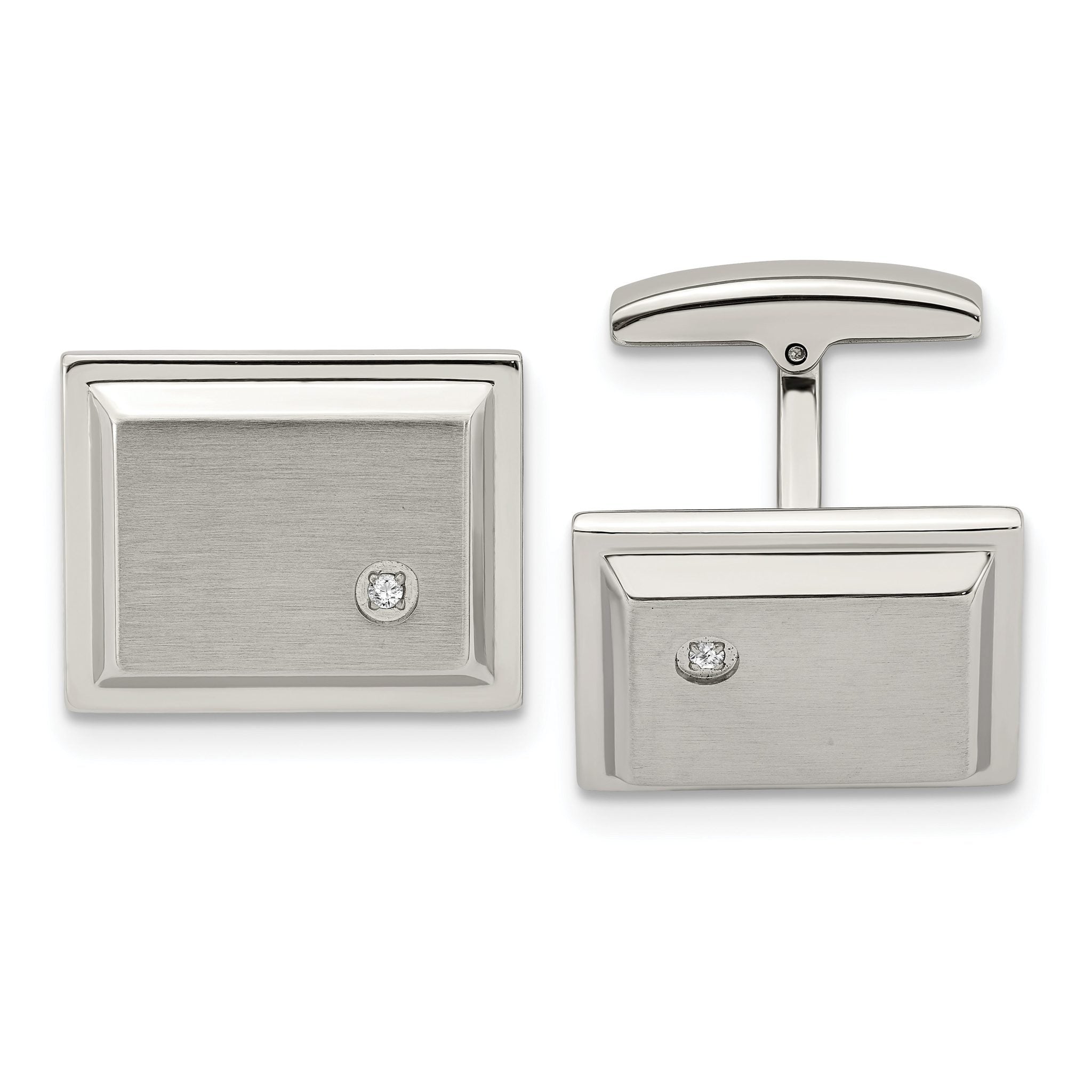 Stainless Steel Brushed & Polished CZ Cuff Links Main image