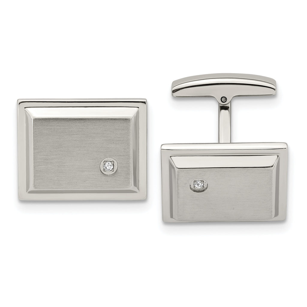 Stainless Steel Brushed & Polished CZ Cuff Links