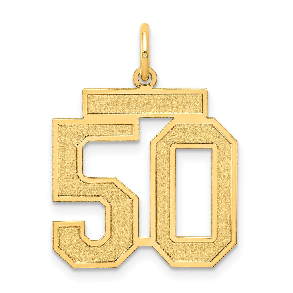 14K Gold Medium Satin Number 50 Charm with Brushed Finish