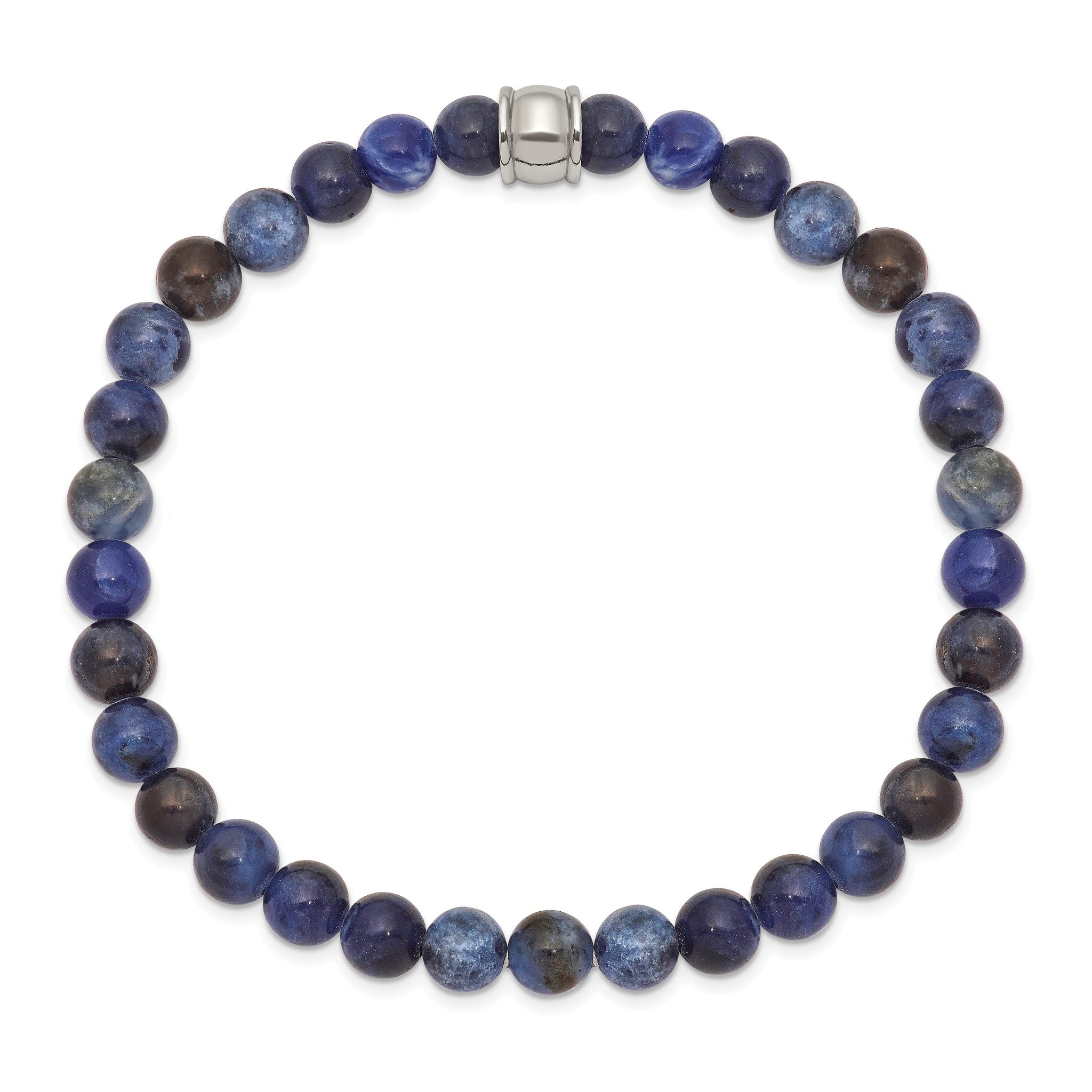 Stainless Steel Polished 6mm Blue Sodalite Beaded Stretch Bracelet for Men Secondary image