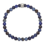 Stainless Steel Polished 6mm Blue Sodalite Beaded Stretch Bracelet for Men
