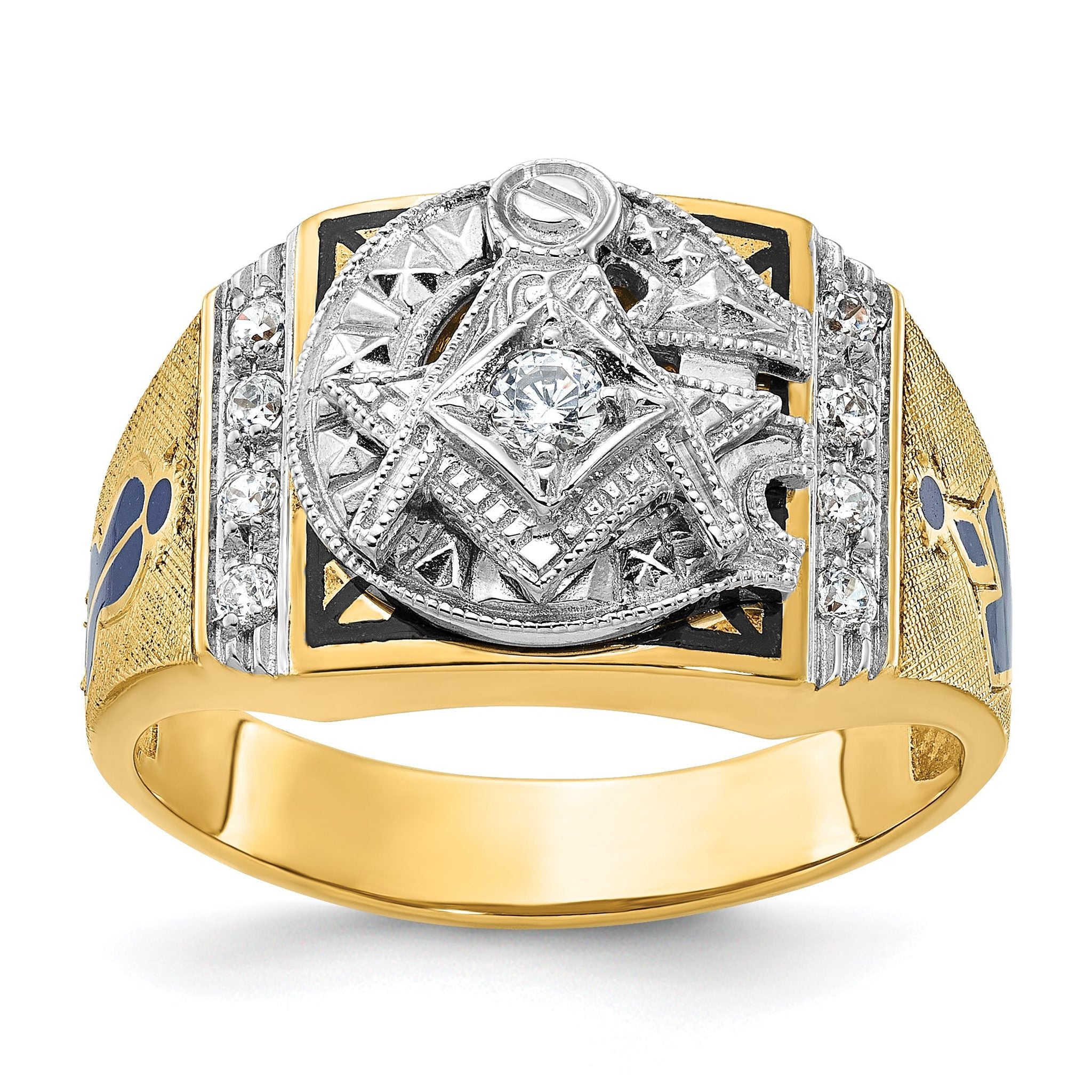 14k Two-tone Men's Polished and Textured Blue Lodge Master Masonic Ring Mounting, Mounting Only