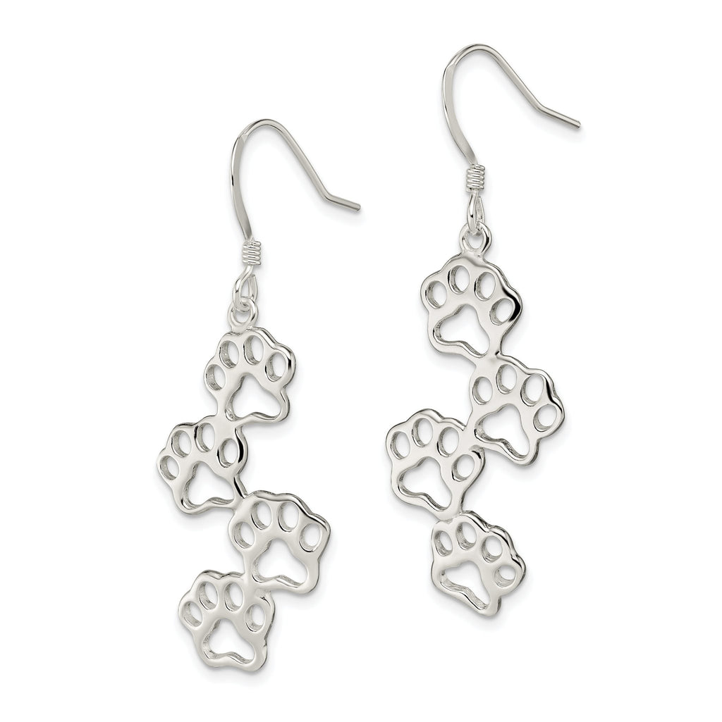 Paw Prints Drop Earrings in Sterling Silver
