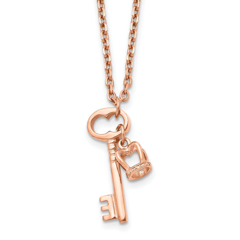 Rose-Tone Key & Crown Necklace in Stainless Steel