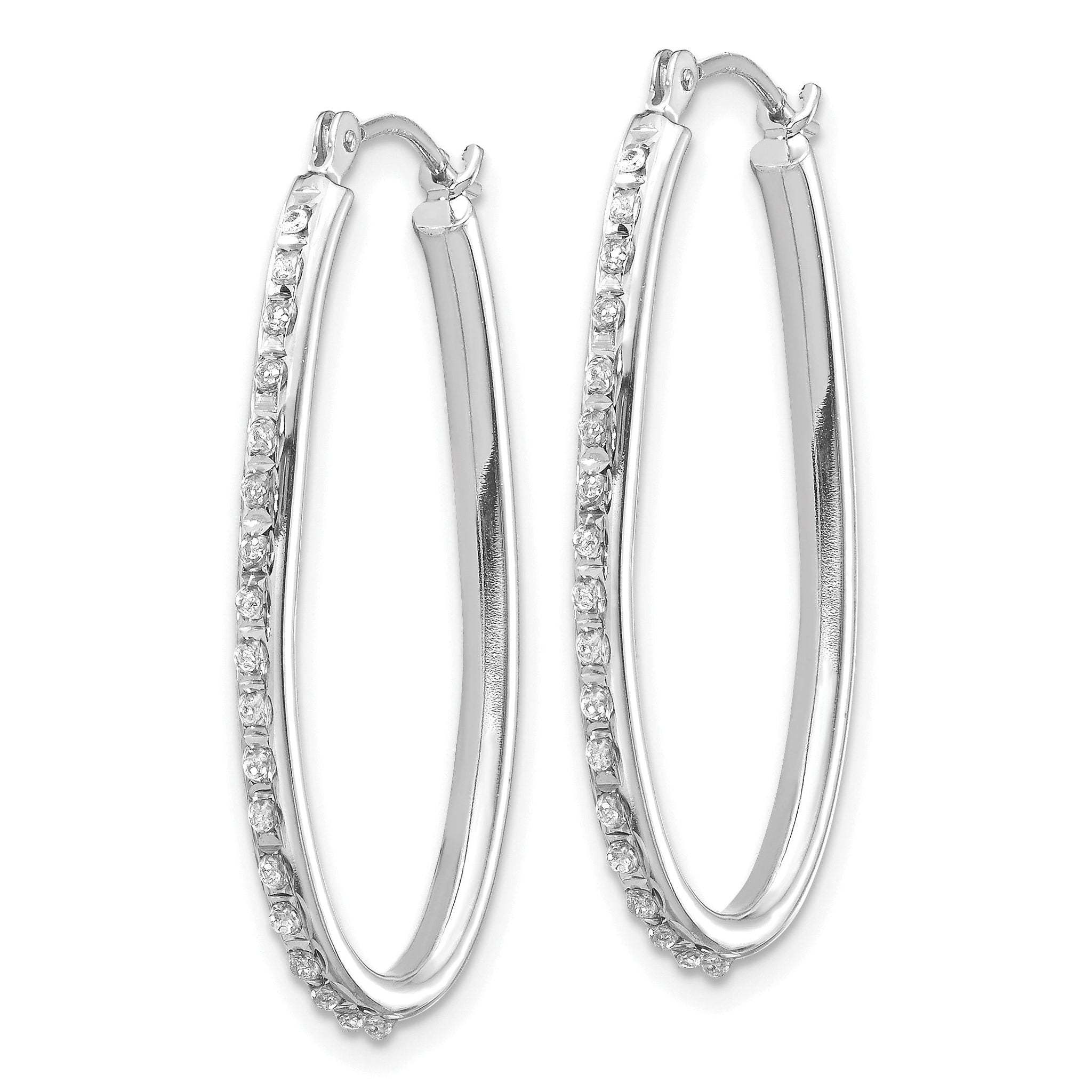 14k White Gold Diamond Fascination Oval Hinged Hoop Earrings Secondary image
