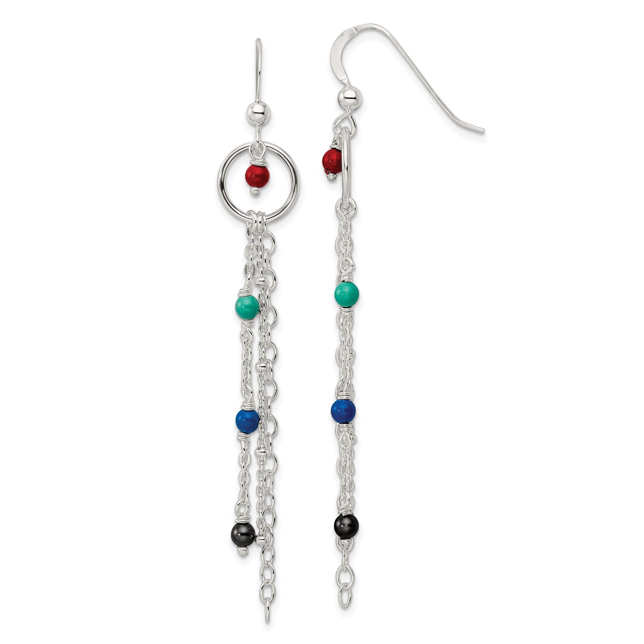 Sterling Silver Polished Multicolor Glass Beads & Chain Dangle Earrings Main image
