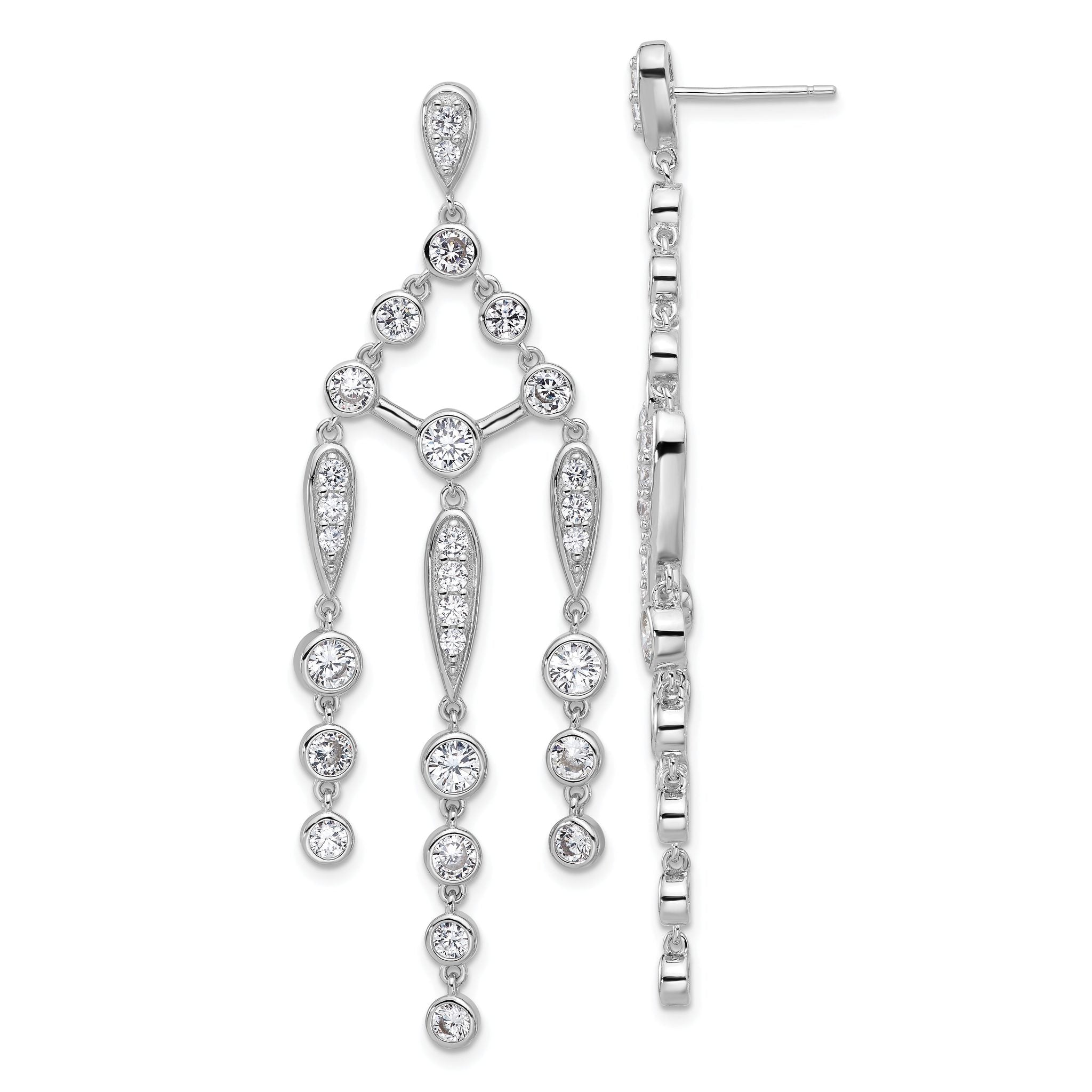 Cheryl M Sterling Silver Rhodium-plated Brilliant-cut Bezel CZ Chandelier Post Dangle Earrings Main image