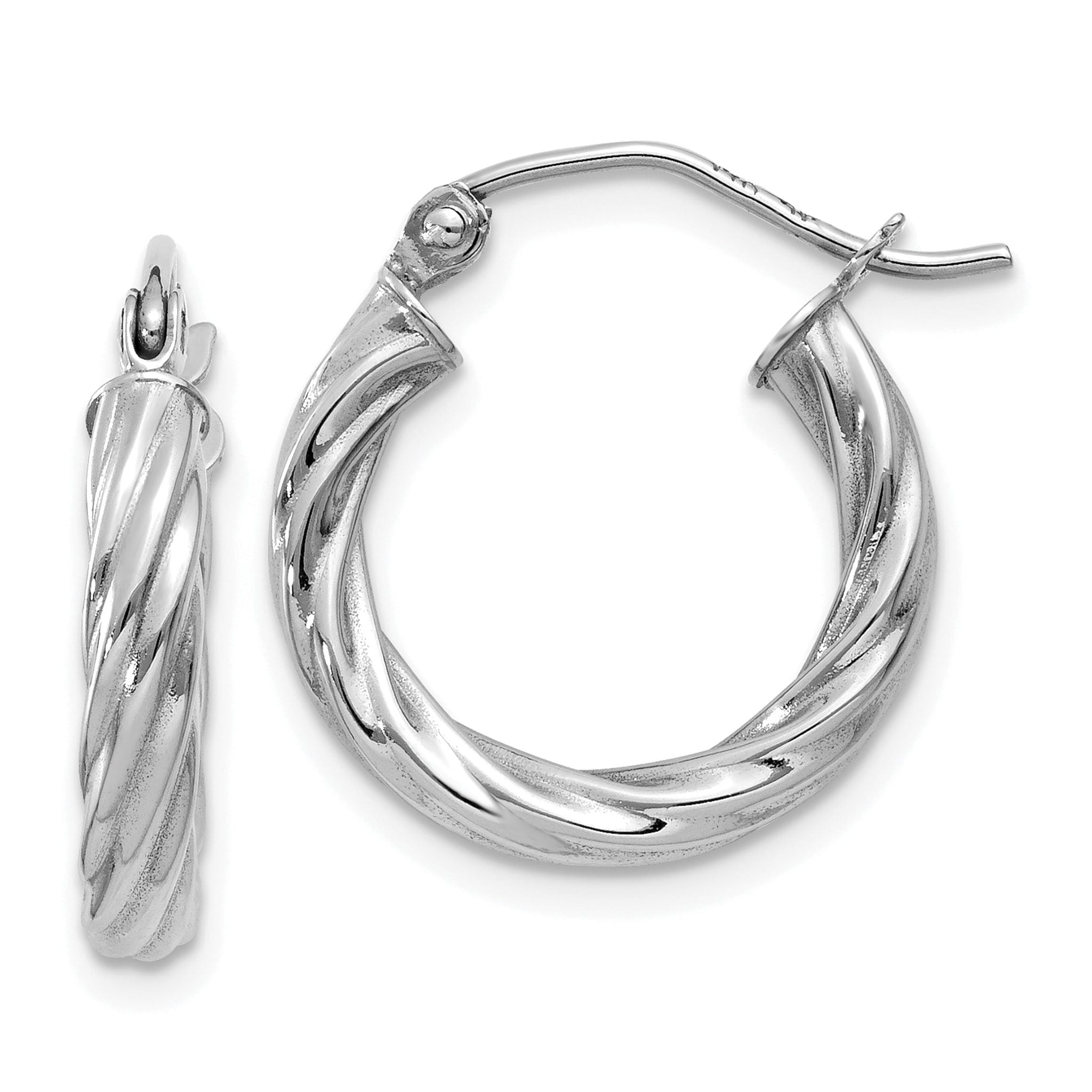 14k White Gold Polished 3.25mm Twisted Hoop Earrings Main image
