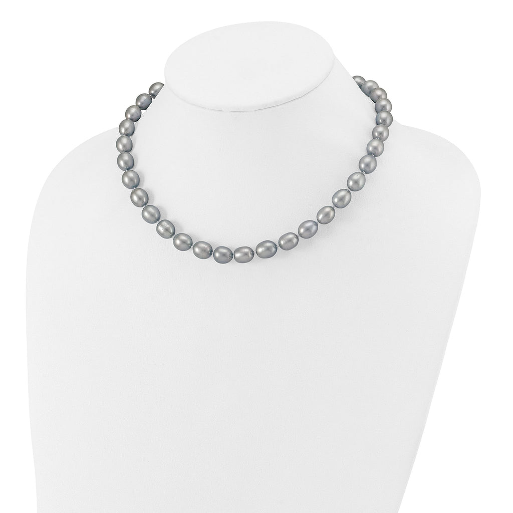 14k White Gold 8-9mm Grey Rice Freshwater Cultured Pearl 16 inch Necklace