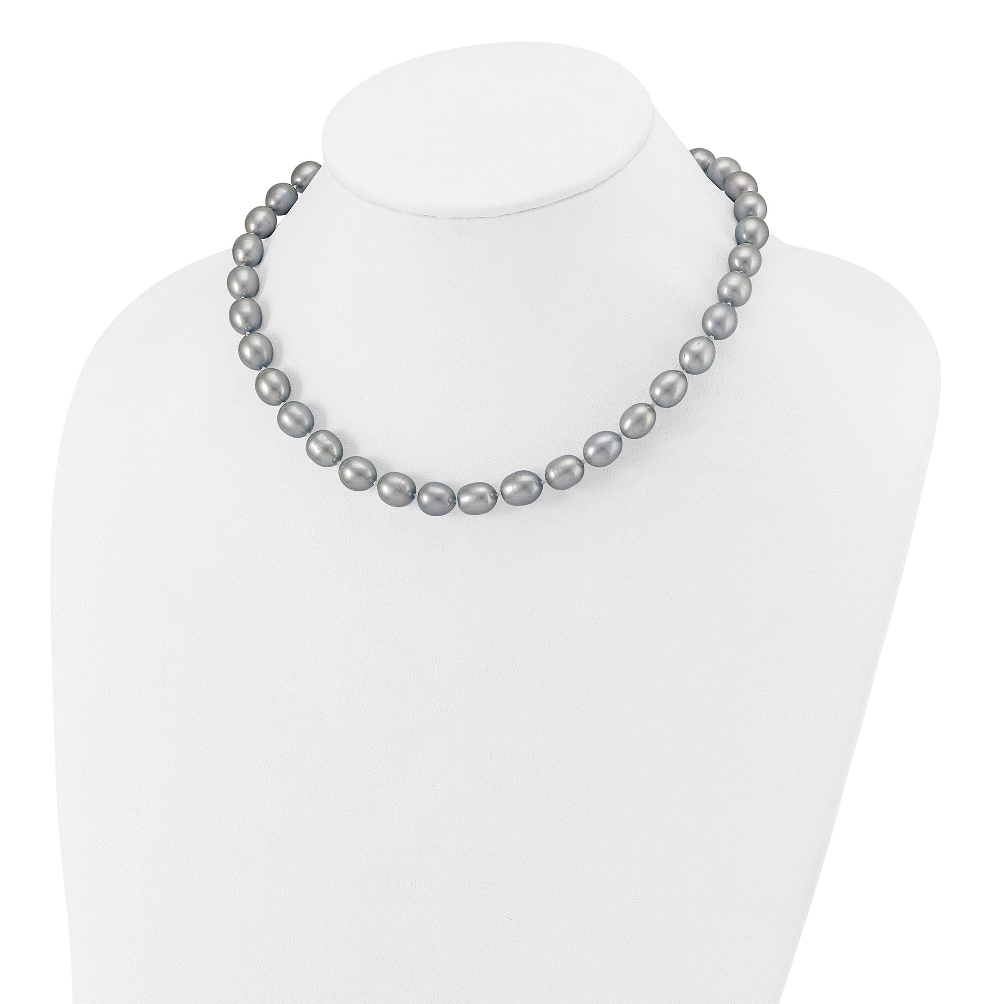 14k White Gold 8-9mm Grey Rice Freshwater Cultured Pearl 16 inch Necklace