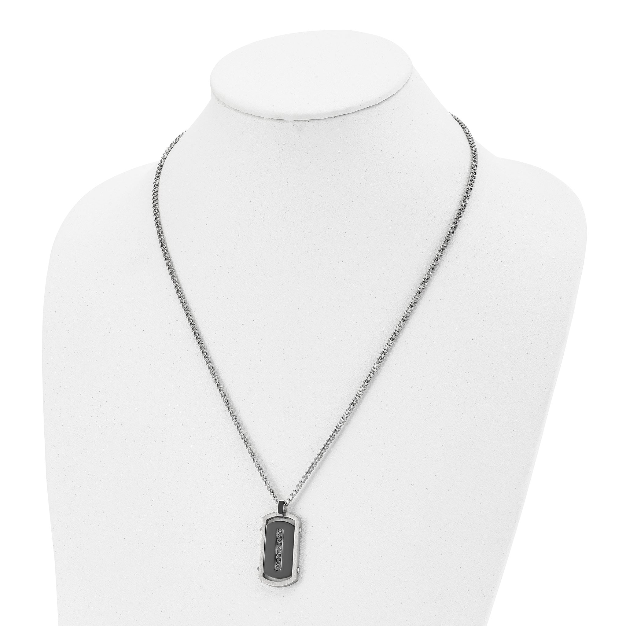 Chisel Stainless Steel Brushed and Polished Black IP-plated Center with Black CZ Dog Tag on a 22 inch Curb Chain Necklace