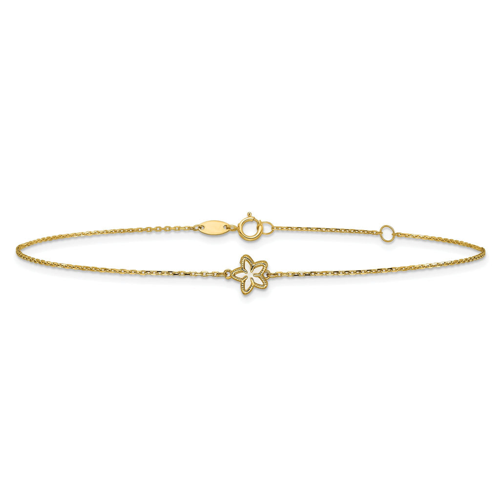 14K Polished Mother of Pearl Flower 9 inch Plus 1 inch Extender - Total 10 inch Anklet