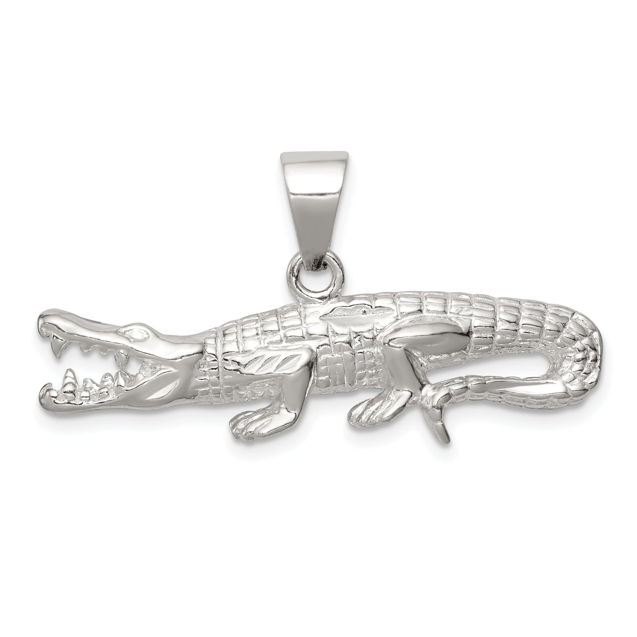 Sterling Silver 925 Crocodile Pendant with Polished Textured Finish Main image