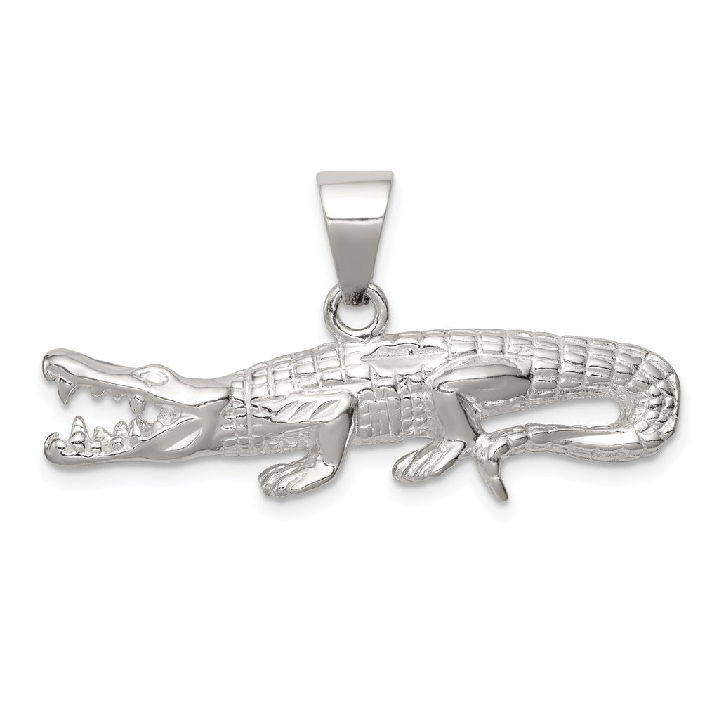 Sterling Silver 925 Crocodile Pendant with Polished Textured Finish