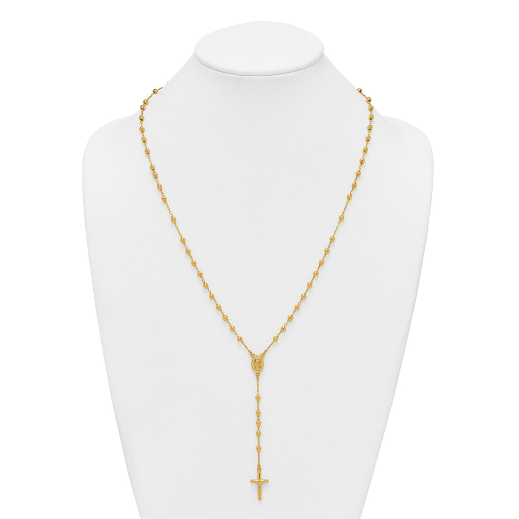 Sterling Silver Gold-tone Polished and Beaded Rosary 24 inch Necklace