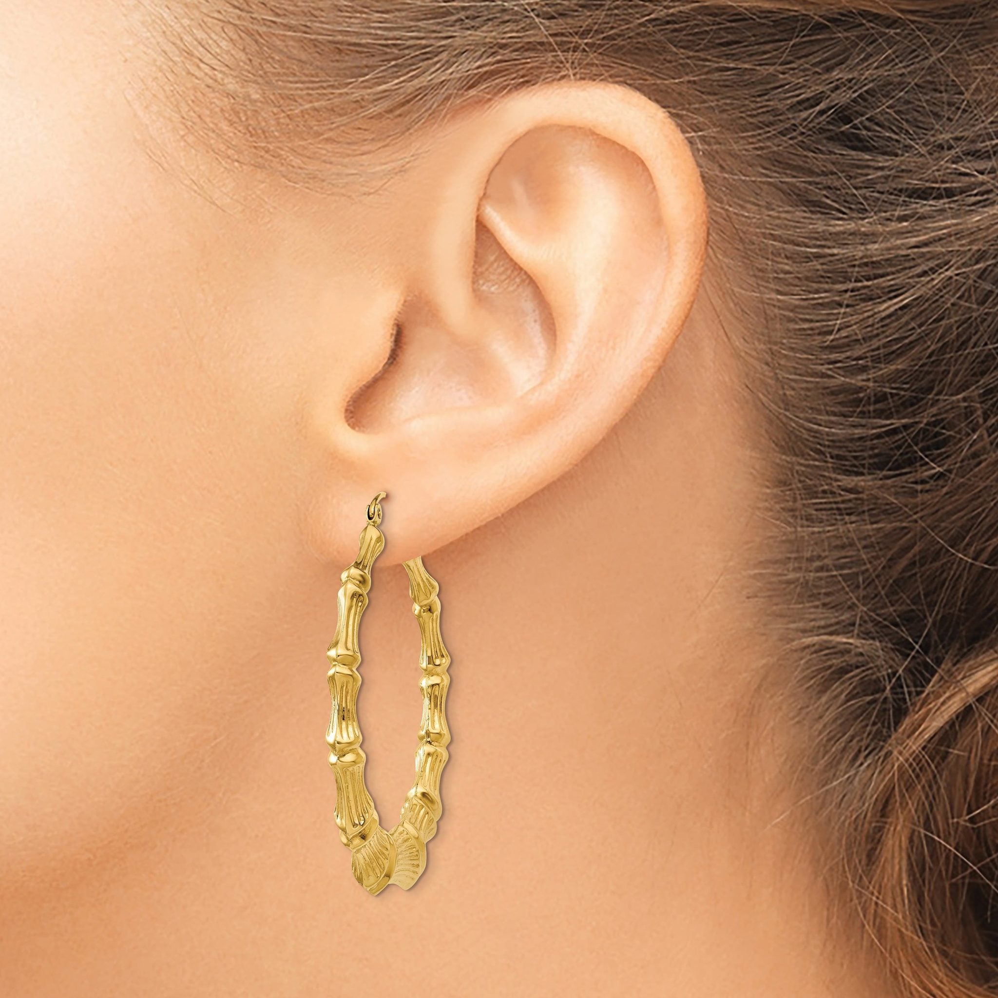 Sophia Jewelers 14K Gold Polished Bamboo Hoop Earrings for Women
