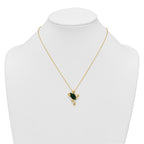 Sterling Silver Gold-tone CZ and Lab Created Malachite Frog 18 inch Necklace