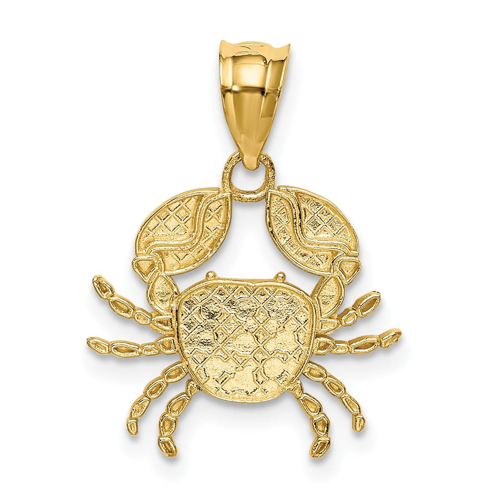 14K Gold Diamond-Cut Crab Pendant with Rhodium Accents  Polished & Solid