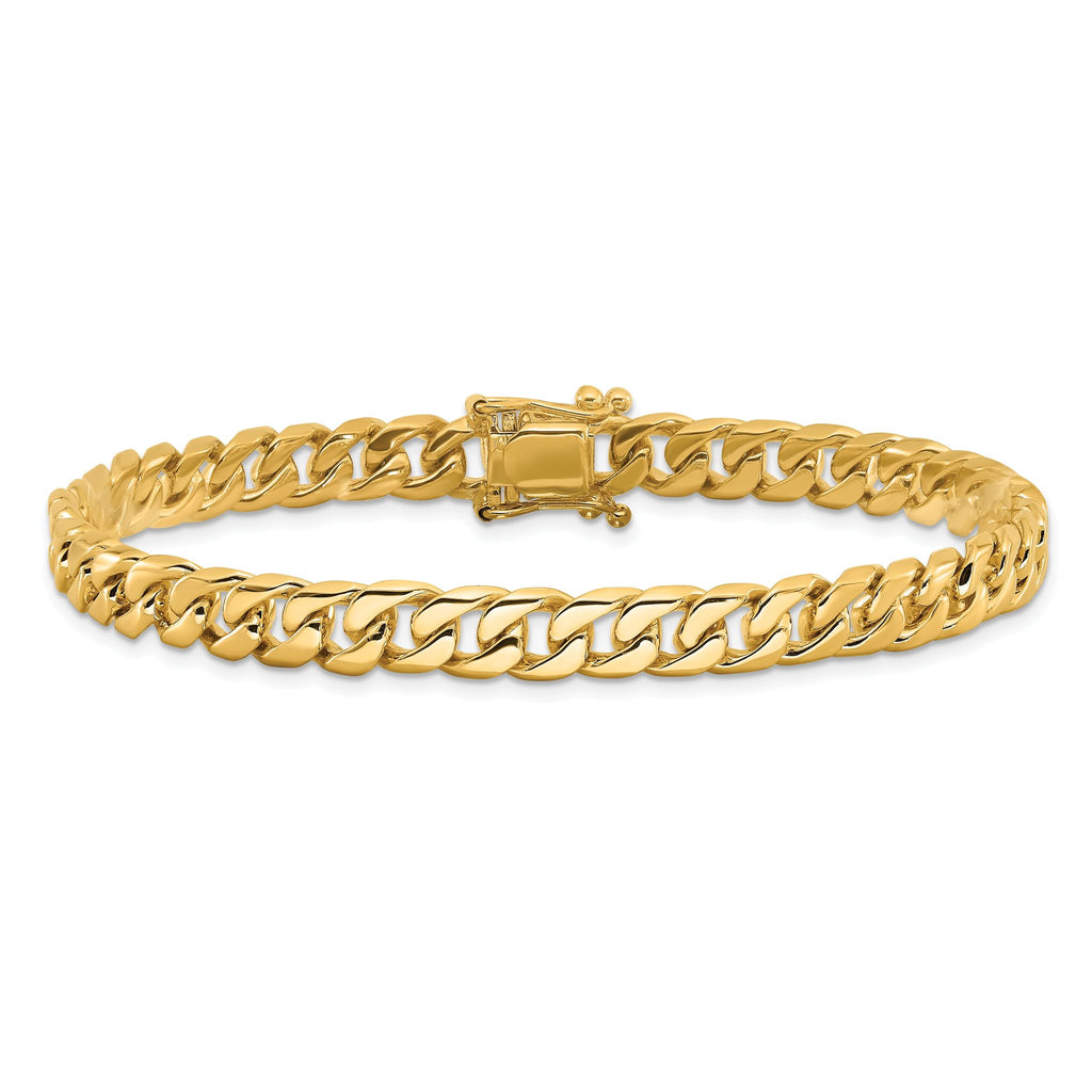 14K 8 inch 6.8mm Hand Polished Flat Beveled Curb Link with Box Catch Clasp Bracelet