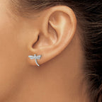 Cheryl M Sterling Silver Rhodium-plated Polished and Beaded CZ Dragonfly Post Earrings