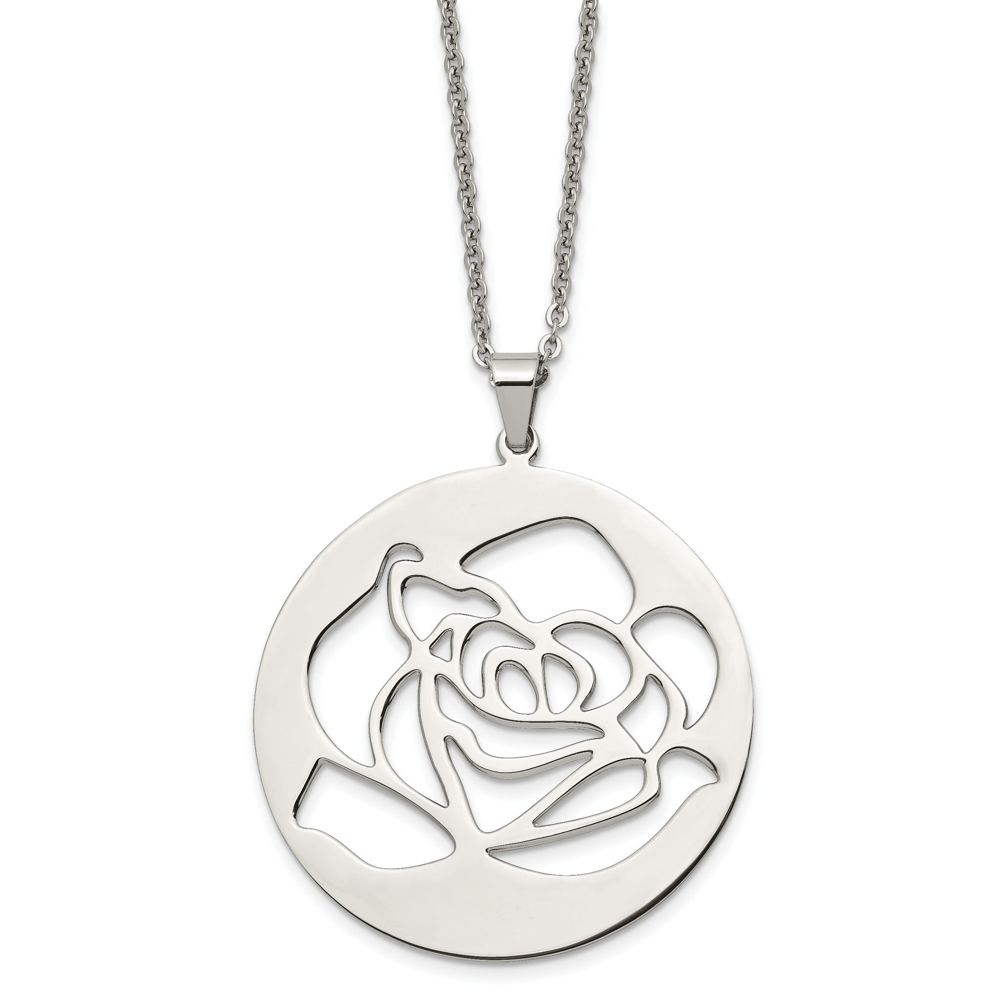 Stainless Steel Polished Rose Cut-out 22in Necklace Main image