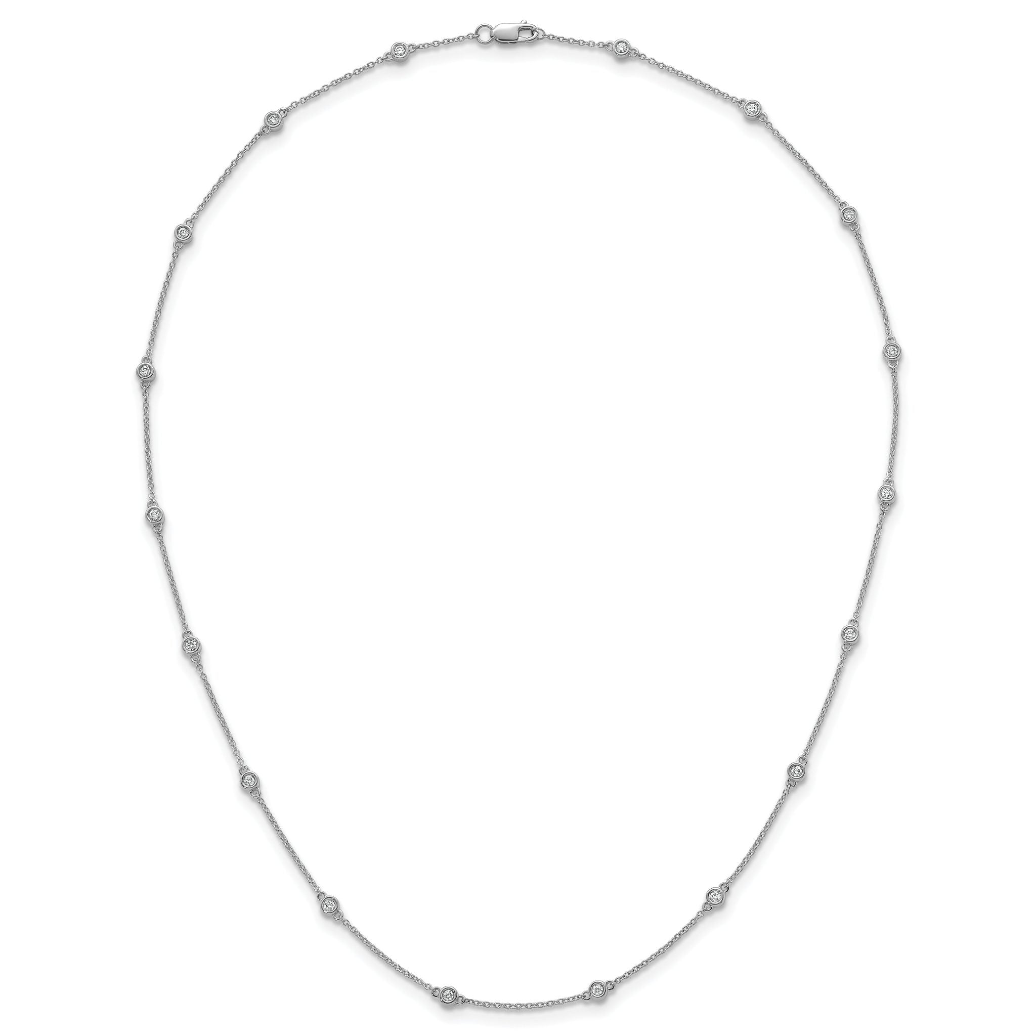 14k White Gold Complete 3/8 carat Bezel-set Diamond and Cable Chain 16-Station 16 inch Necklace
