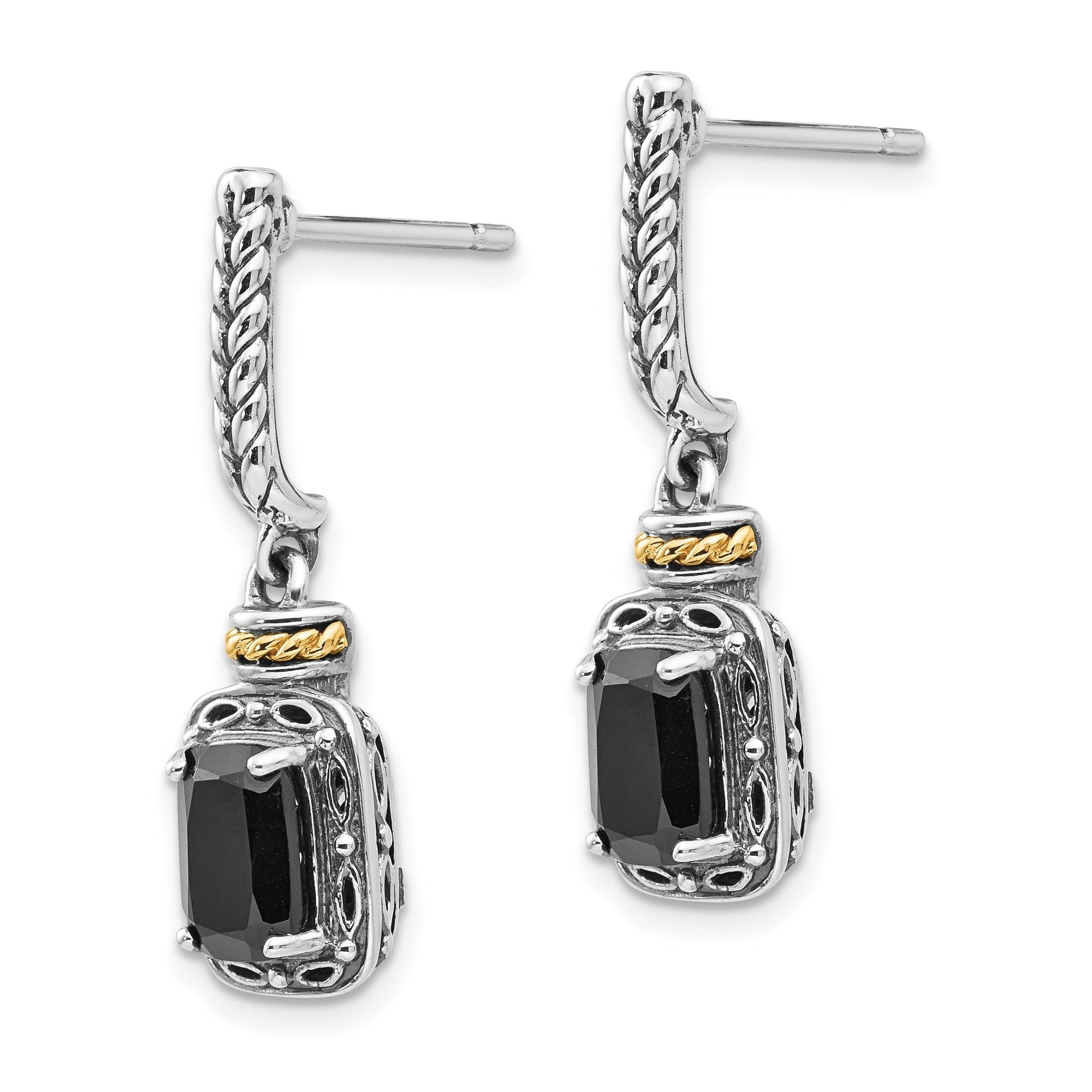 Sophia Jewelers Sterling Silver 14K Gold Onyx Dangle Earrings Vintage Elegance Secondary image