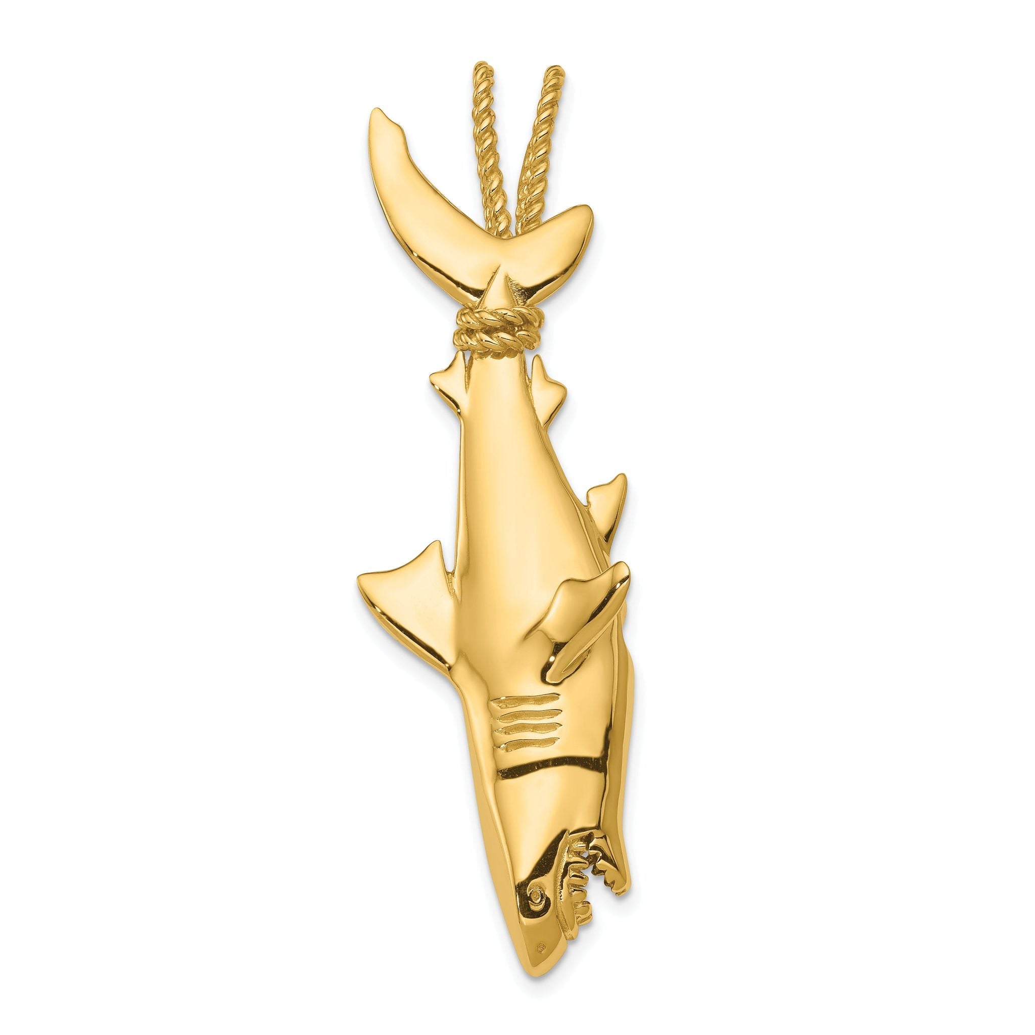 14K Gold Hollow 3D Shark Pendant for Men Polished Bold Design