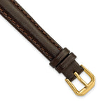 Smooth Leather Watch Band in Dark Brown with Gold-Tone Buckle, 19mm