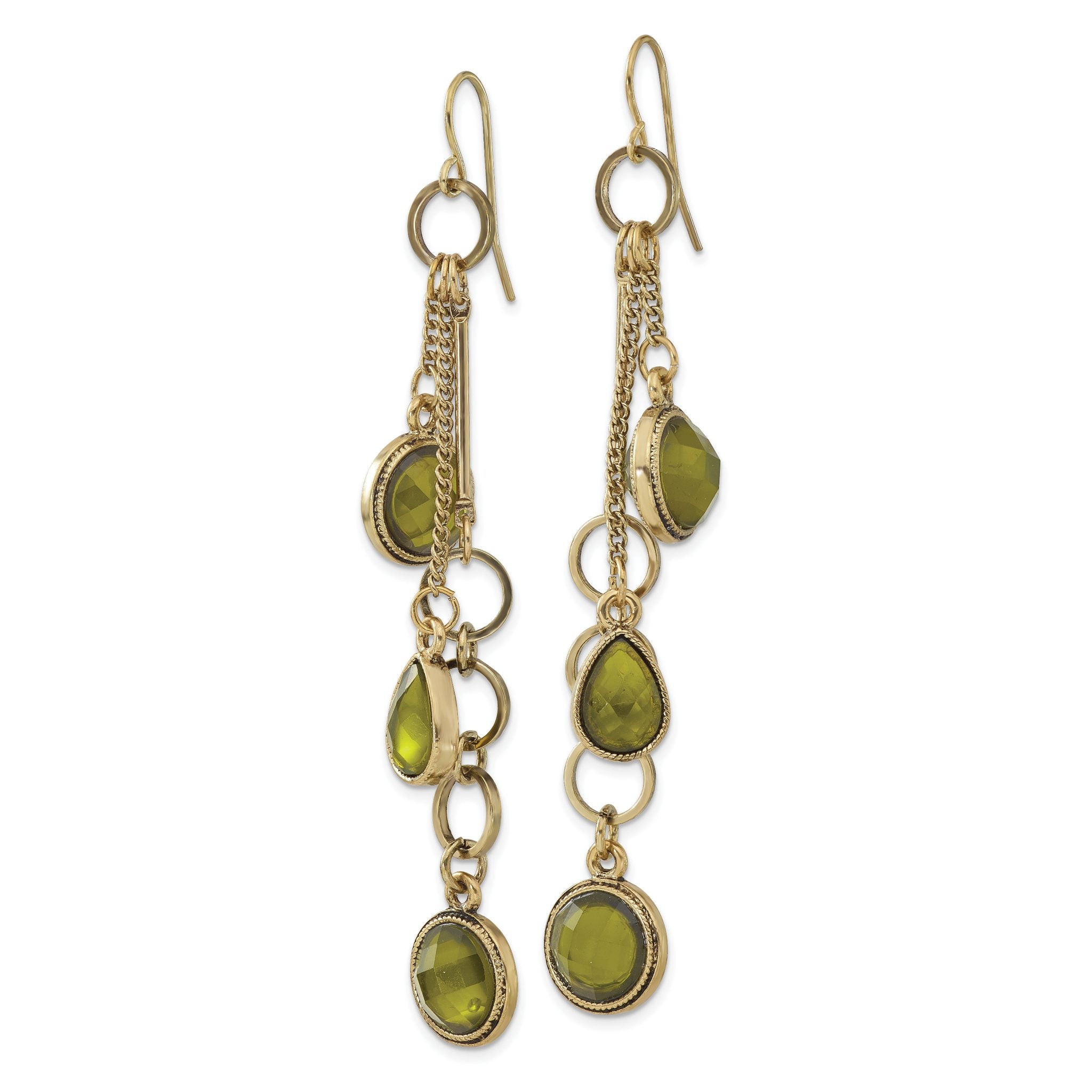 1928 Jewelry Brass-tone Green Faceted Crystal Long Dangle Earrings Secondary image