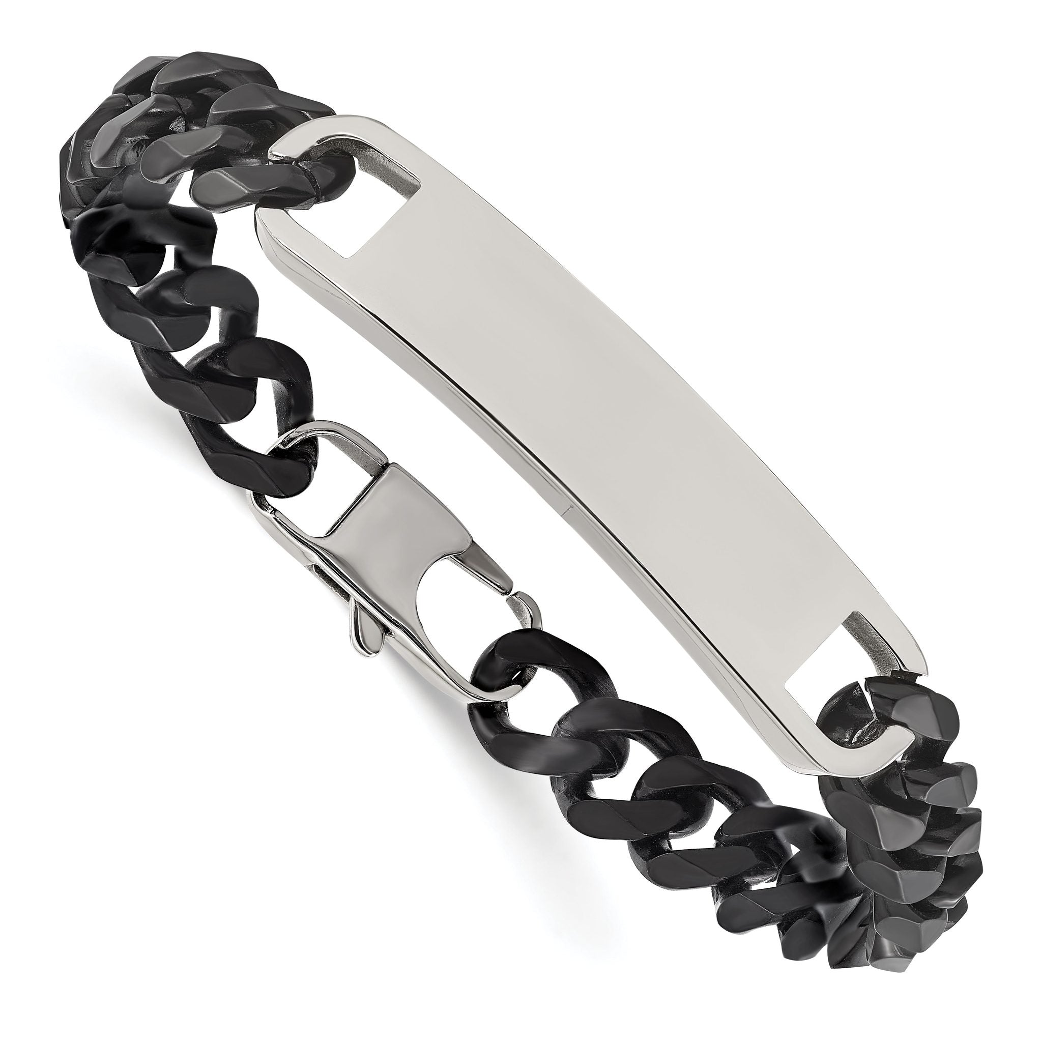 Stainless Steel Polished Black IP-plated Curb Chain ID Bracelet for Men Secondary image