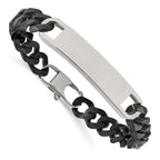 Stainless Steel Polished Black IP-plated Curb Chain ID Bracelet for Men