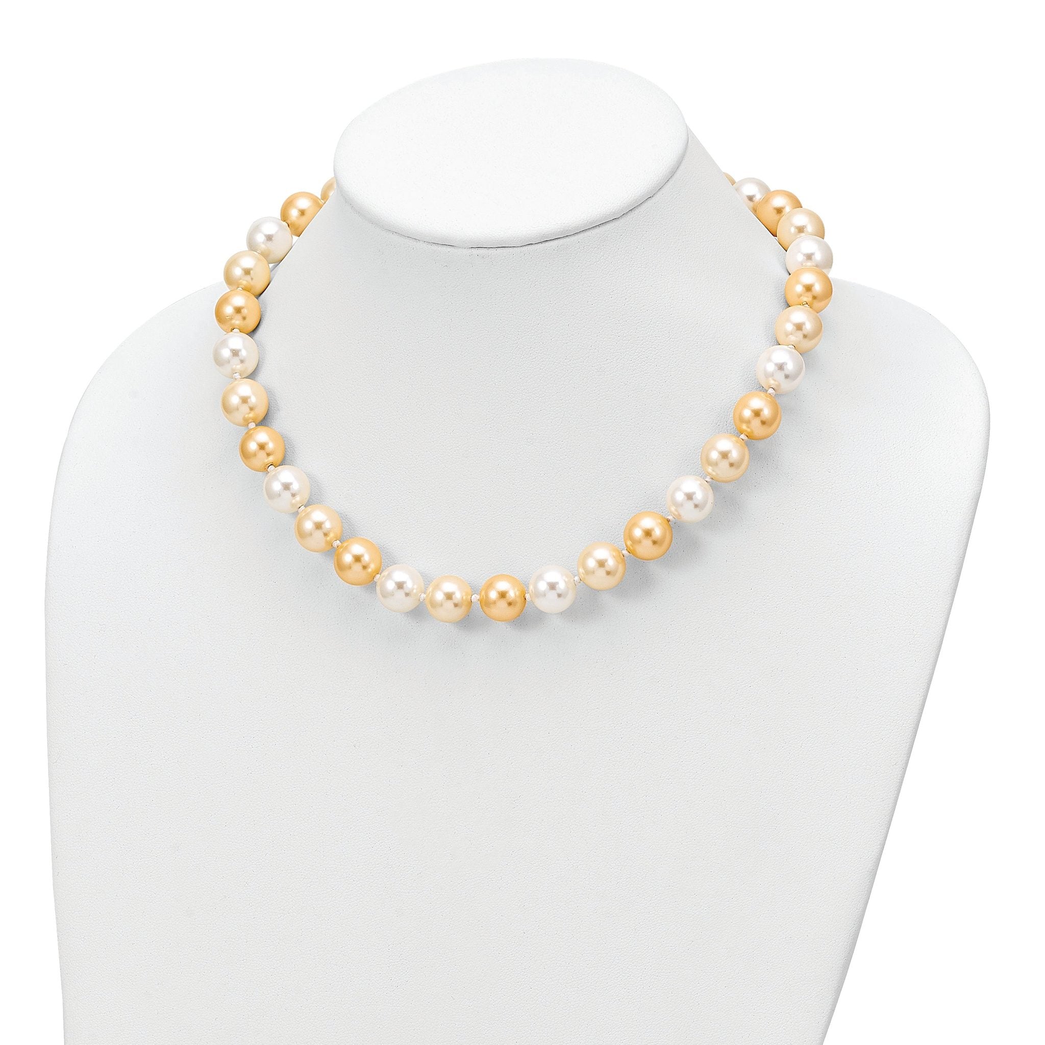 Majestik Sterling Silver 925 Hand-knotted Yellow & White Shell Pearl Necklace