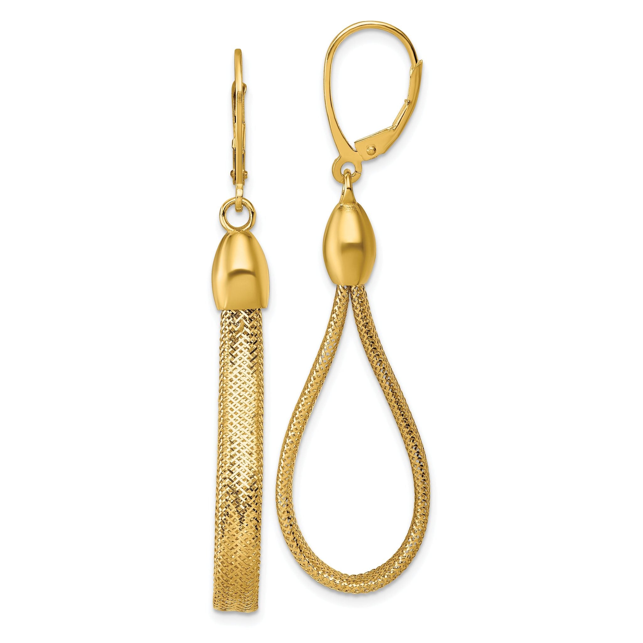 14k Polished Flexible Mesh Teardrop Dangle Leverback Earrings